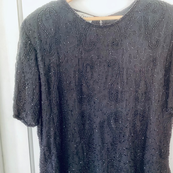 Vtg JMD New York Beaded Full Skirt Formal Evening Black Dress 3X sheer Eventwear - Picture 5 of 16